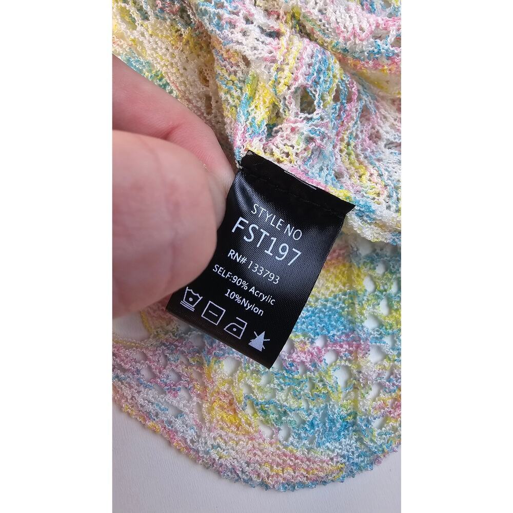 Pol pastel crochet scalloped hem trim M slub wide arm relaxed fit layering top - Picture 7 of 10